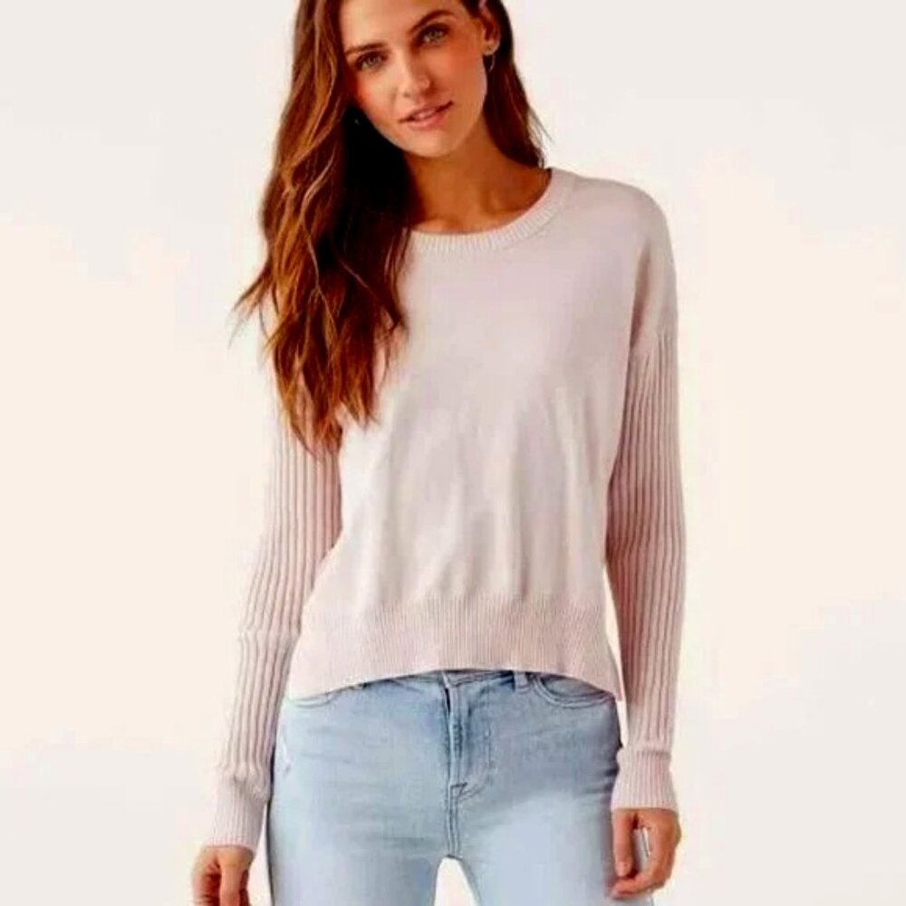 NWT SPLENDID Silk-blend Split Hem Pullover Sweater Blush Pink XL MSRP $168